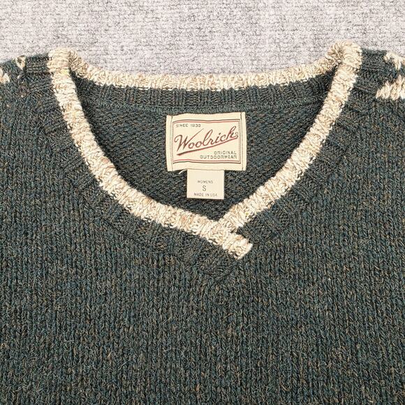 Vintage Woolrich Sweater Womens S Green Nordic Snowflake Wool USA Outdoor Knit - Picture 11 of 16